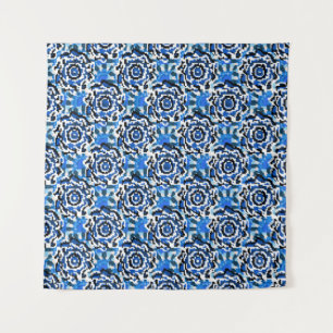 Tenture Abstraite mode florale, bleue, noire et beige