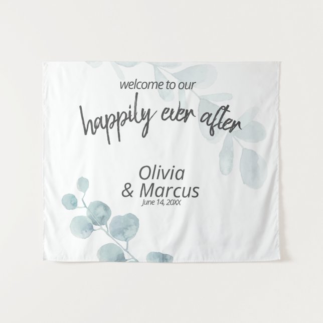 Tenture Accessoire de mariage eucalyptus aquarelle bleu po (Devant (Horizontal))