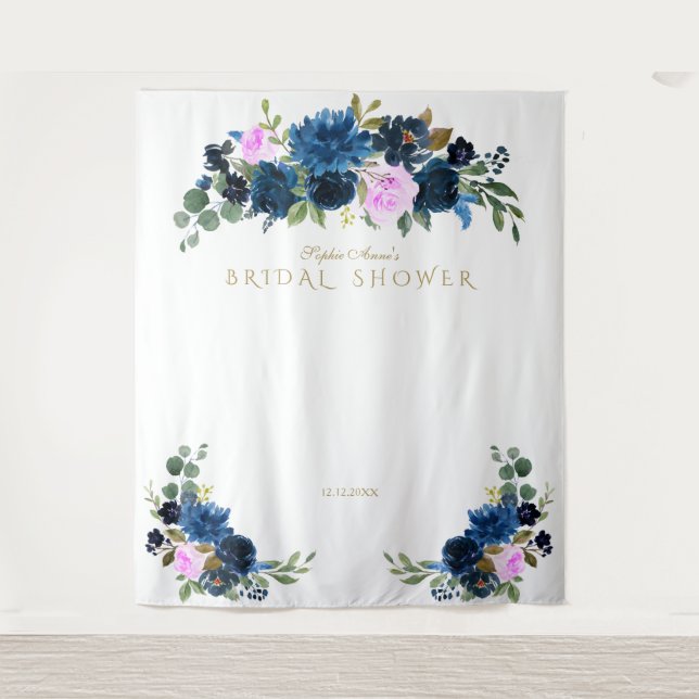 Tenture Accessoire de photomaton de mariage avec fleurs bl (Devant)