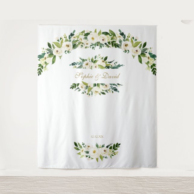 Tenture Accessoire de photomaton de mariage Fleurs Blanche (Devant)