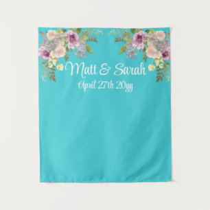 Tenture Accueil Mariage bleu turquoise personnalisé Pied d