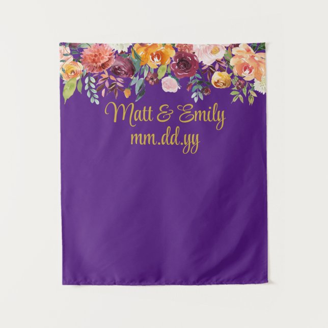 Tenture Accueil Mariage en or violet personnalisé Booth Ph (Devant)