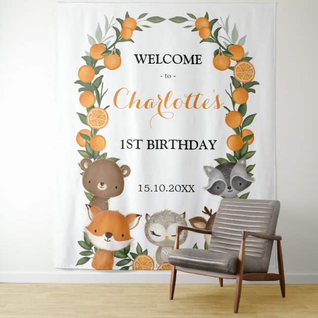 Tenture Accueil pour l'anniversaire de la forêt d'agrumes  (En situation)