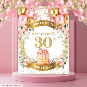 Tenture Affichage de fête doré rose pour 30 ans de naissan