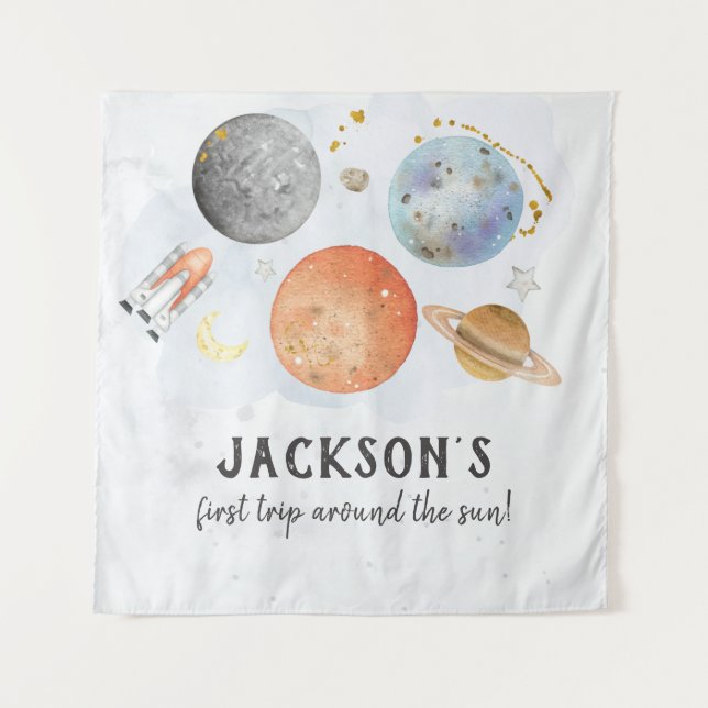 Tenture Affiche de bienvenue d'anniversaire de l'espace (Devant)