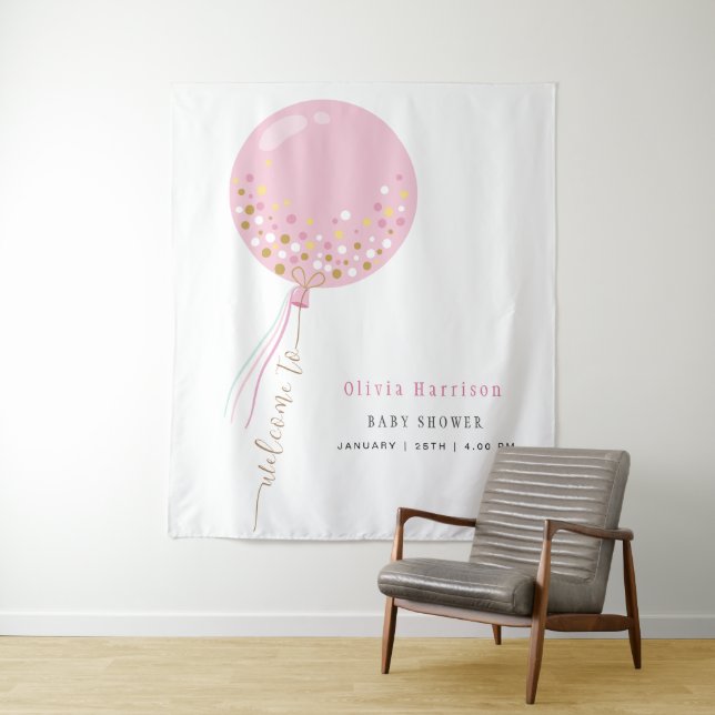 Tenture Affiche de bienvenue d'Baby shower fille rose mign (En situation)