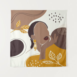 Tenture African American Art, Leaf Girl Print, Black Woman