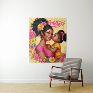 Tenture African American Mom & Daughter Joyeuse fête des m
