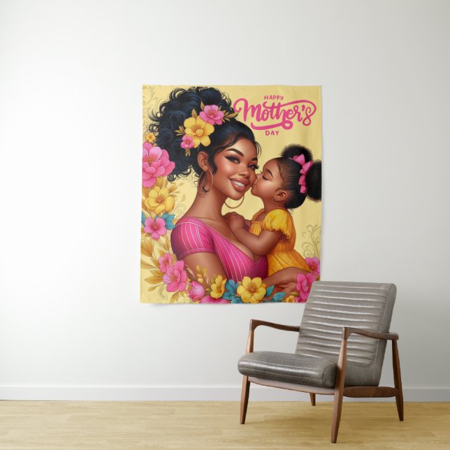 Tenture African American Mom & Daughter Joyeuse fête des m (En situation)