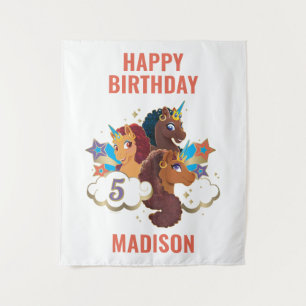 Tenture Afro Unicorn Girls Magique Anniversaire