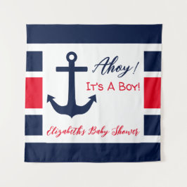 Tenture Ahoy C'est un garçon ! Baby shower nautique