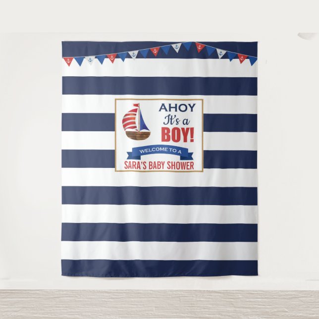 Tenture Ahoy C'est un garçon Marine Baby shower Party Tape (Devant)