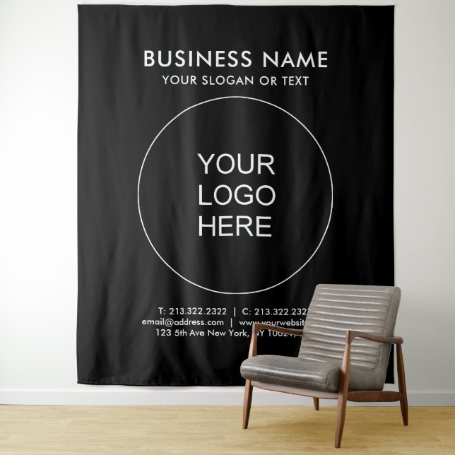 Tenture Ajouter Votre Logo Texte Extra Grand Fond Noir (En situation)