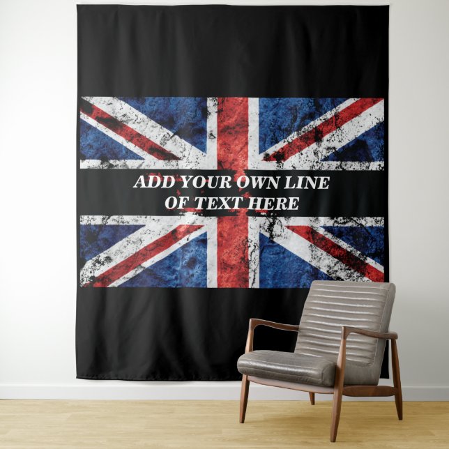 Tenture Ajouter votre texte sur le drapeau anglais Jeu d'o (En situation)