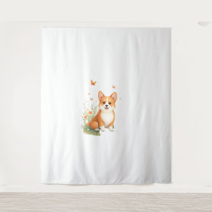 Tenture Akita Chien avec Fleur et T-shirt Papillon
