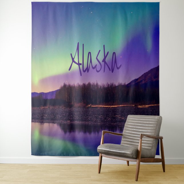 Tenture Alaska Northern Lights Mountains Lake (En situation)