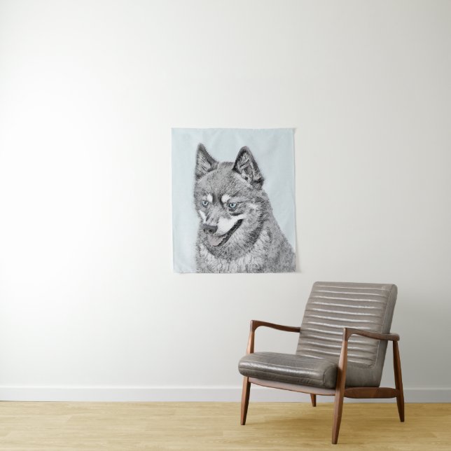 Tenture Alaskan Klee Kai Peinture - Cute Original Chien Ar (En situation)