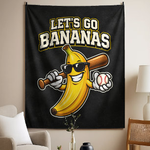Tenture Allons Bananes Baseball Rétro Banane Drôle