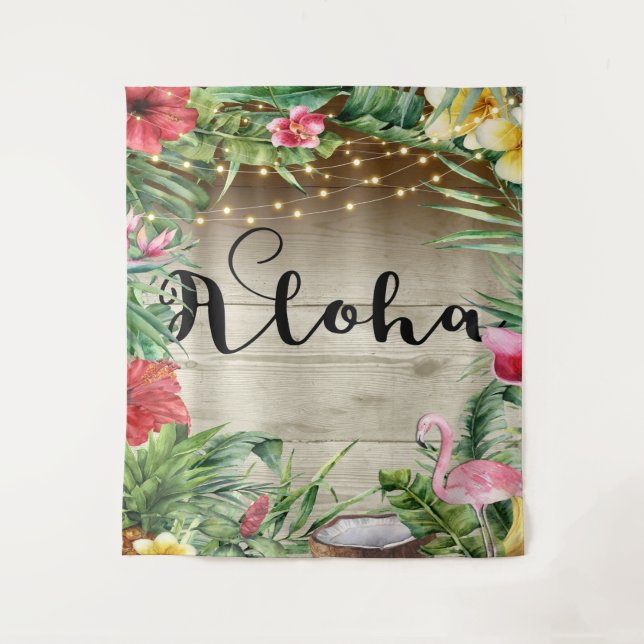 Tenture Aloha Tropical Wood Floral Feuilles & Lumières Lua (Devant)