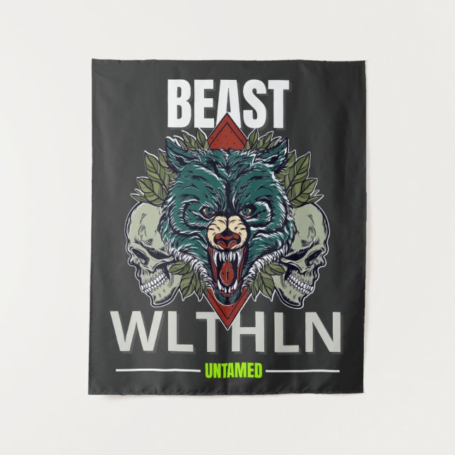 Tenture Alpha Beast _ Untamed Wolf Streetwear Fearless  (Devant)