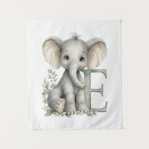 Tenture Alphabet mignon en aquarelle des bébés animaux Élé