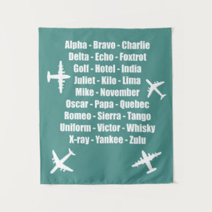 Tenture Alphabet phonétique cool Aviation bleue et blanche