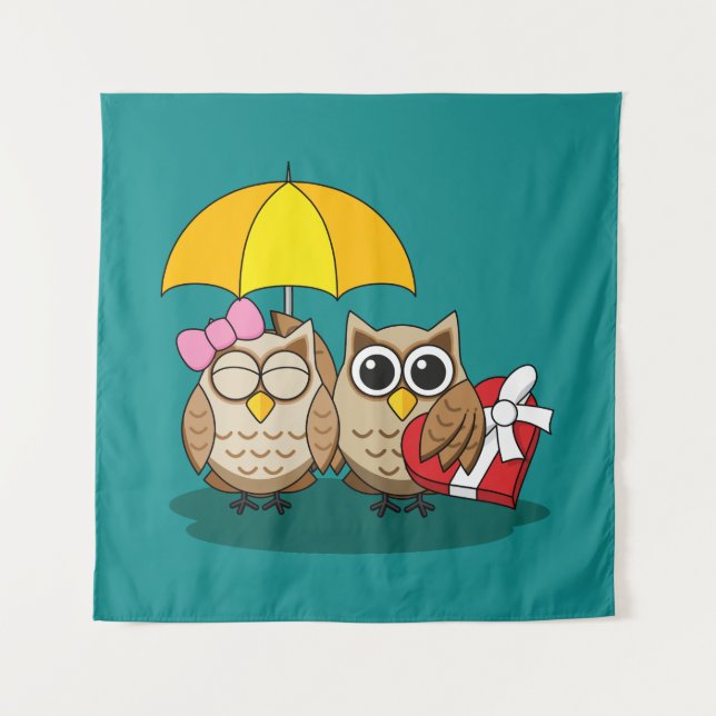 Tenture Amateurs de chouette avec parapluie et boîte de ch (Devant)