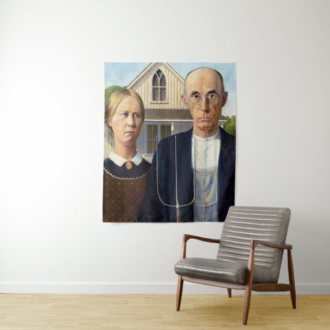 Tenture American gothique classique peinture Grant Wood (En situation)