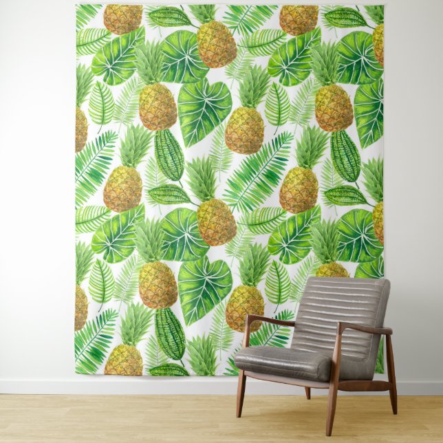 Tenture Ananas et feuilles tropicaux (En situation)