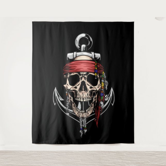Tenture Ancre des os croisés du crâne de pirate (Devant)