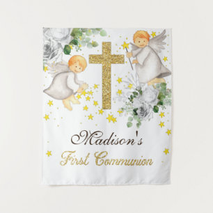Tenture Anges de première communion pailletés genre neutre