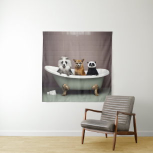 Tenture Animaux amusants assis dans la baignoire dans la s