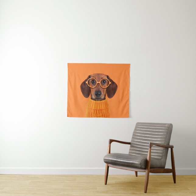 Tenture Animaux de bébés cutest | Chandail orange Dachshun (En situation (horizontale))