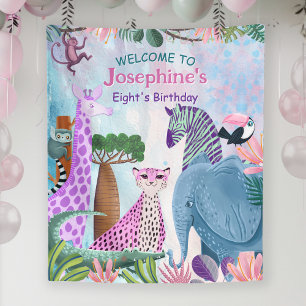 Tenture Animaux de safari fille d'anniversaire jungle aqua