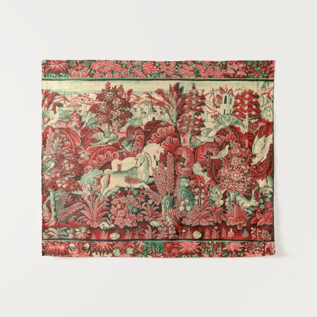 Tenture ANIMAUX D'IMAGINAIRE, CHEVAUX, BOIS Rouge Vert Flo (Devant (Horizontal))