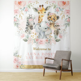 Tenture Animaux sauvages de la jungle Fleurs roses Bienven