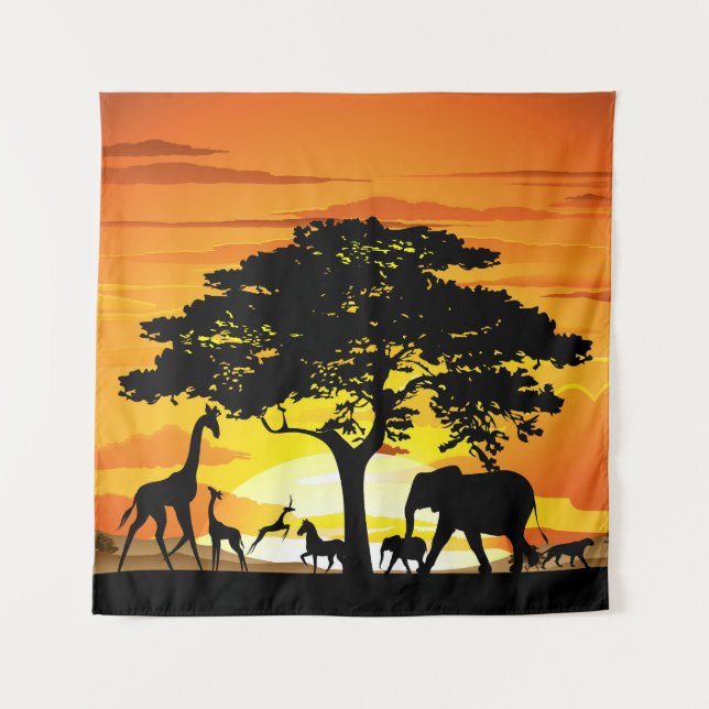 Tenture Animaux sauvages sur le coucher de soleil de la sa (Devant)