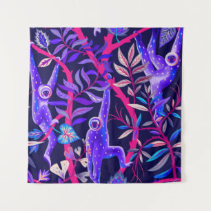 Tenture Animaux tropicaux : motif de singes bleus.