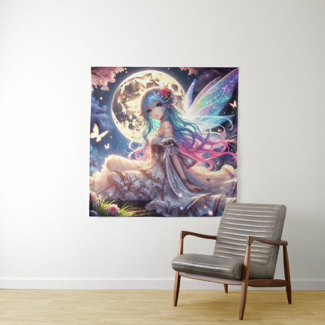 Tenture Anime Girl Moon Fairy Princesse dans le jardin (En situation)