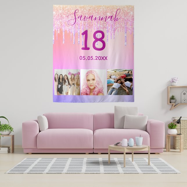 Tenture anniversaire 18 ans rose violet photo paillettes g (Créateur téléchargé)