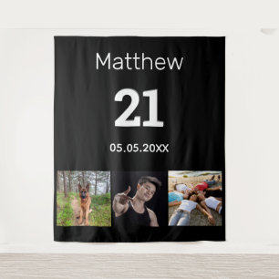 Tenture anniversaire 21 ans photo personnalisée monogramme
