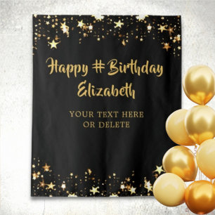 Tenture Anniversaire Black Gold Stars Personnalisé Votre C