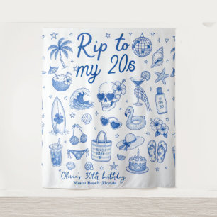 Tenture anniversaire bleu personnalisé plage 20 ans dessin
