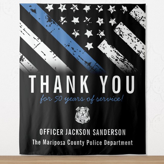 Tenture Anniversaire de la retraite de la police Ligne ble (Police Retirement Anniversary Blue Line Flag Tapestry)