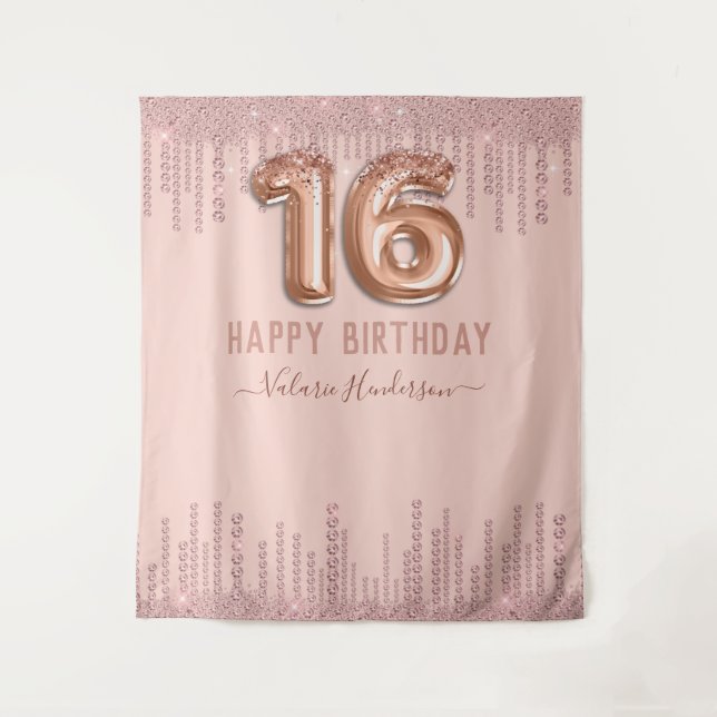 Tenture Anniversaire des 16 ans Happy Blush Rose Diamant D (Devant)