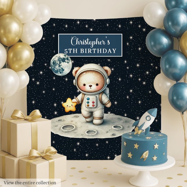 Tenture Anniversaire du garçon Cute Teddy Bear Astronaut W (Boy’s Birthday Cute Teddy Bear Astronaut Wall Deco Tapestry)