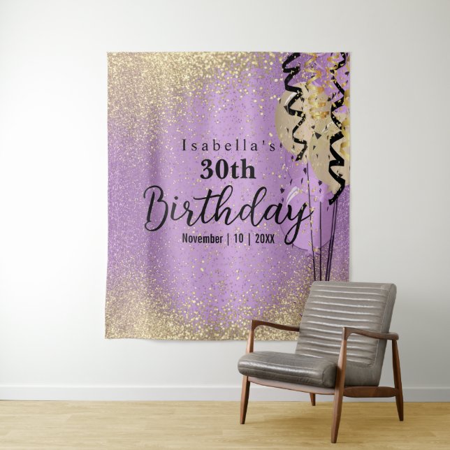 Tenture Anniversaire Fleur de Lavande Violette et Paillett (En situation)