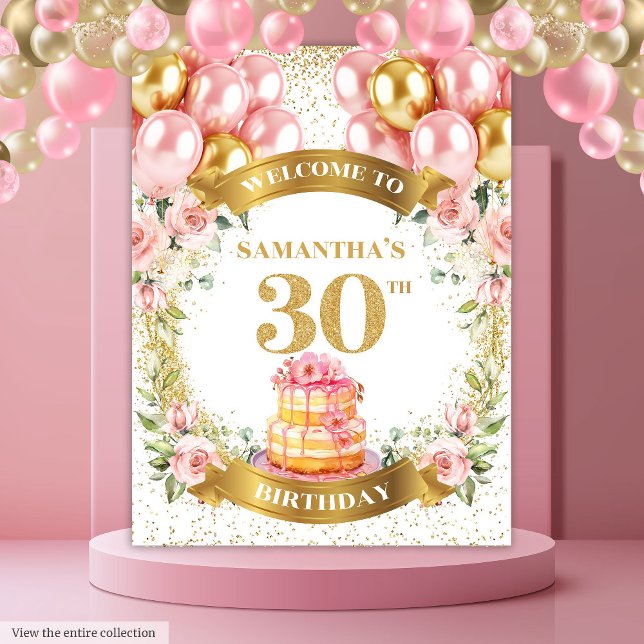 Tenture Anniversaire Glamour 30 ans Rose Doré Anniversaire (Glamorous 30th Birthday Blush Gold Birthday Tapestry)