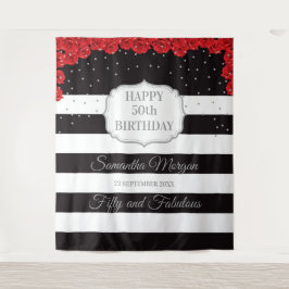 Tenture Anniversaire moderne paillettes argentées et roses