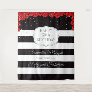 Tenture Anniversaire moderne paillettes argentées et roses